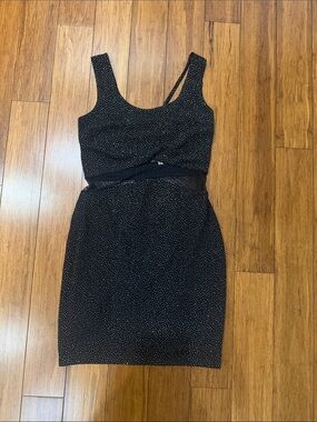 Aniina Black Sparkle Mini Dress with Sheer Waist